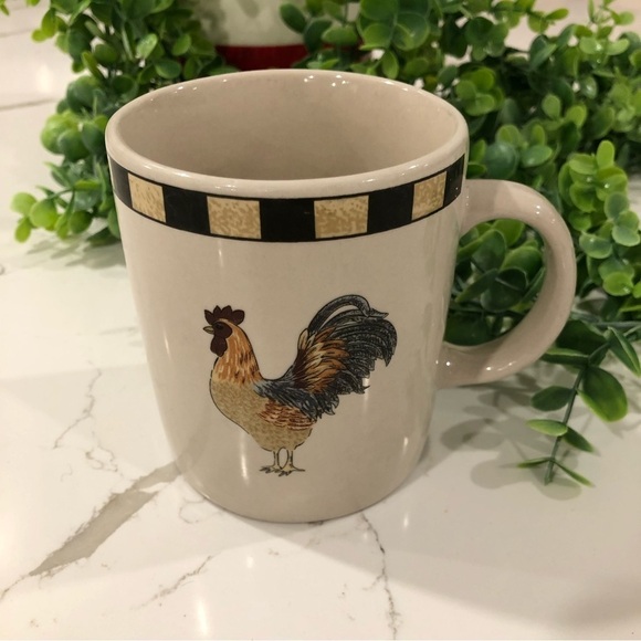 Gibson Everyday Rooster Coffee Cup Cute White Black Mug EUC stoneware - Picture 1 of 4